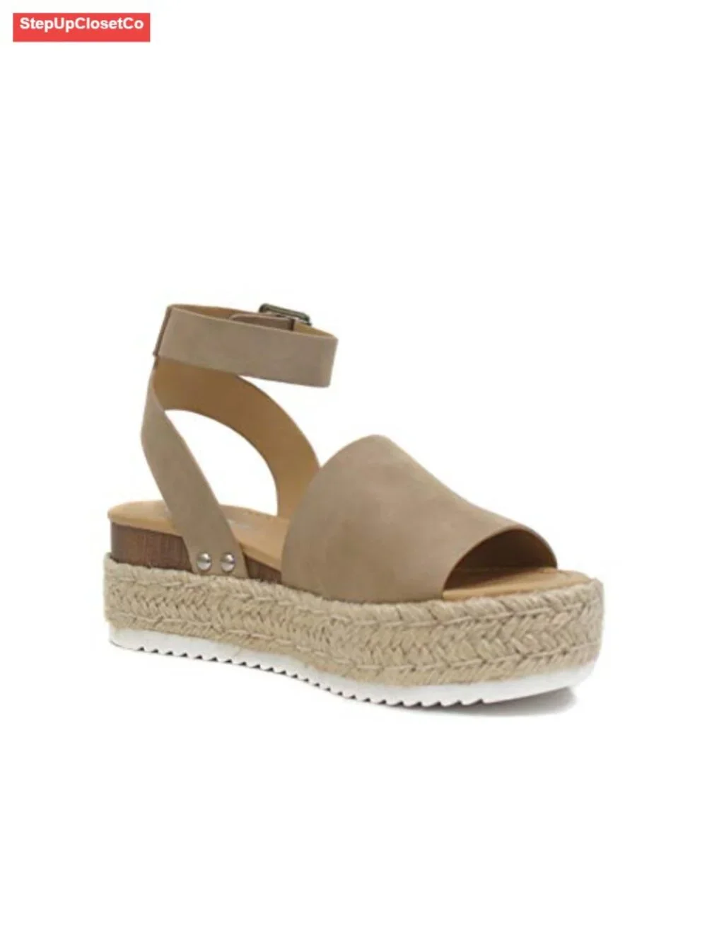Open Toe Buckle Ankle Strap Espadrilles Flatform Wedge Sandal